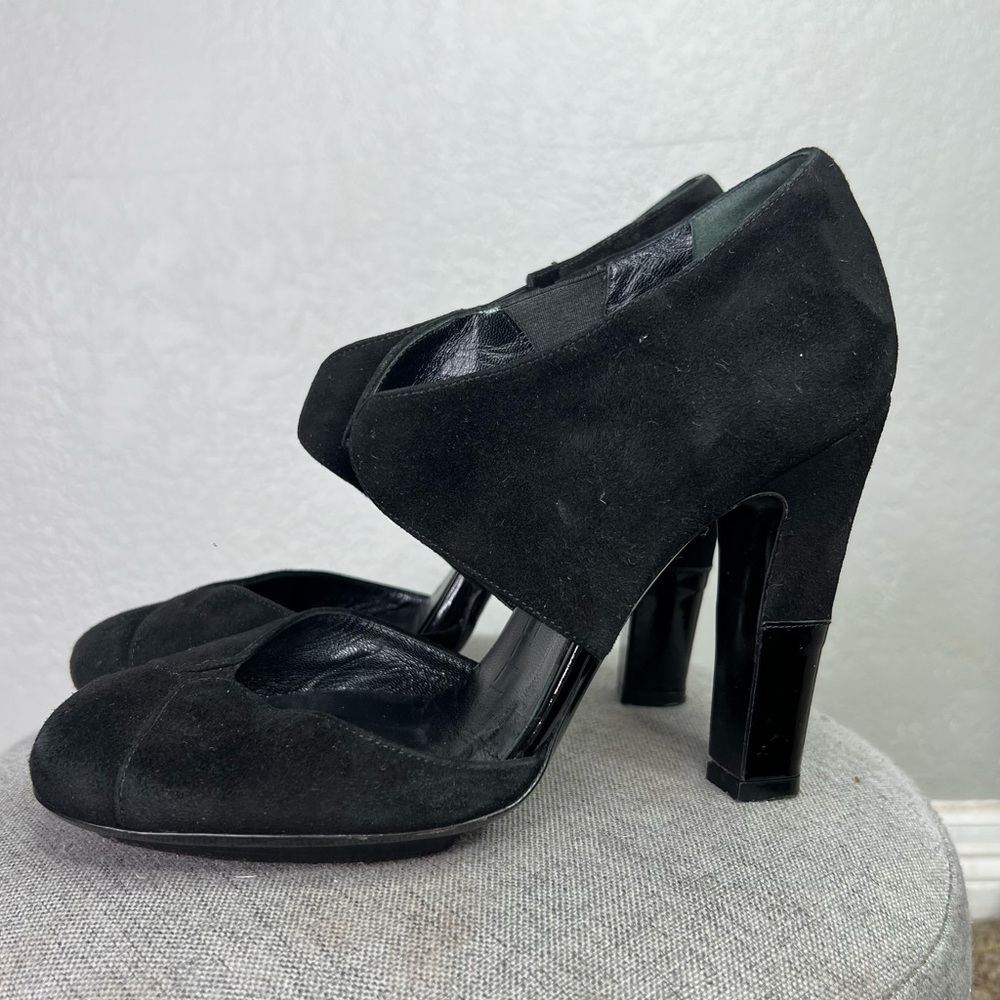 Banfi Zambrelli Corset Mary Jane Black Suede and Patent Leather High Heels sz 8